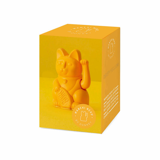 Donkey Products Lucky Cat Mini Maneki Neko, waving cat, lucky charm, plastic, dark yellow, 9.8 cm, 330474