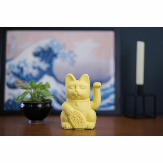 Donkey Products Lucky Cat, waving cat, lucky charm, waving cat, plastic, yellow, approx. 15 cm, 330431