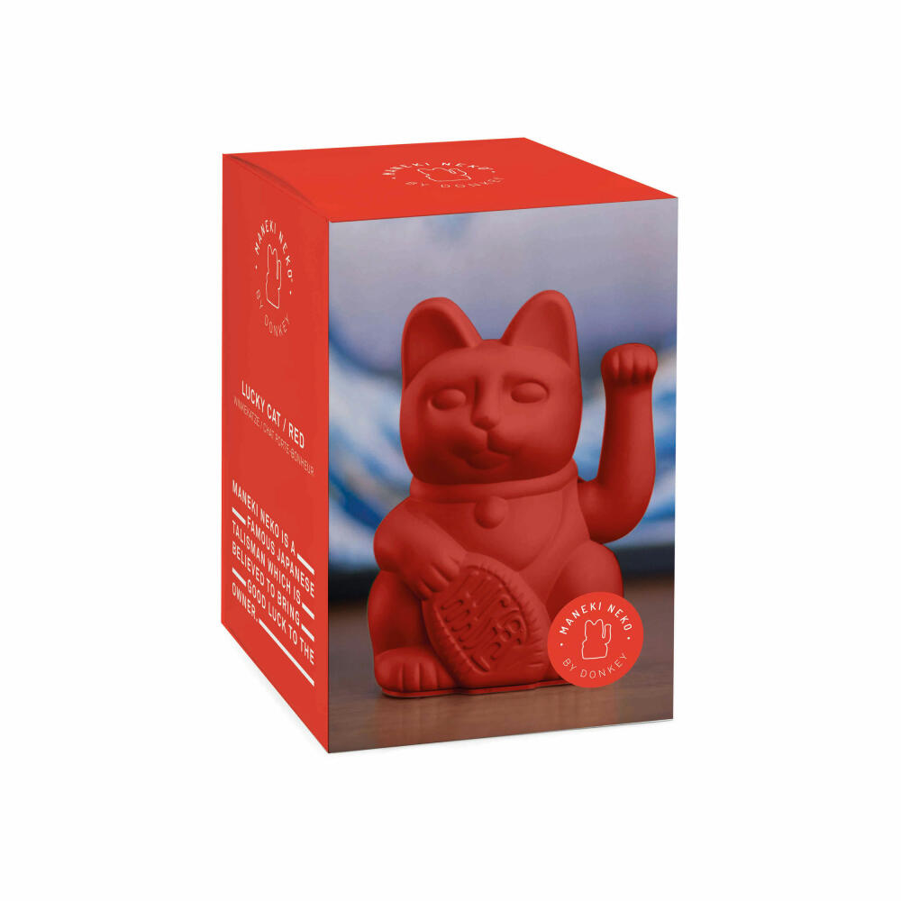 Donkey Products Lucky Cat Maneki Neko, Winkekatze, Glücksbringer, Kunststoff, Rot, 15 cm, 330470