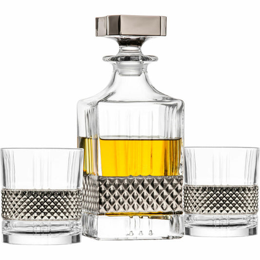 Eisch Whisky Set Glen, 3-tlg., Whiskygläser, Karaffe, Whiskybecher, Glas, Platin, 78884597