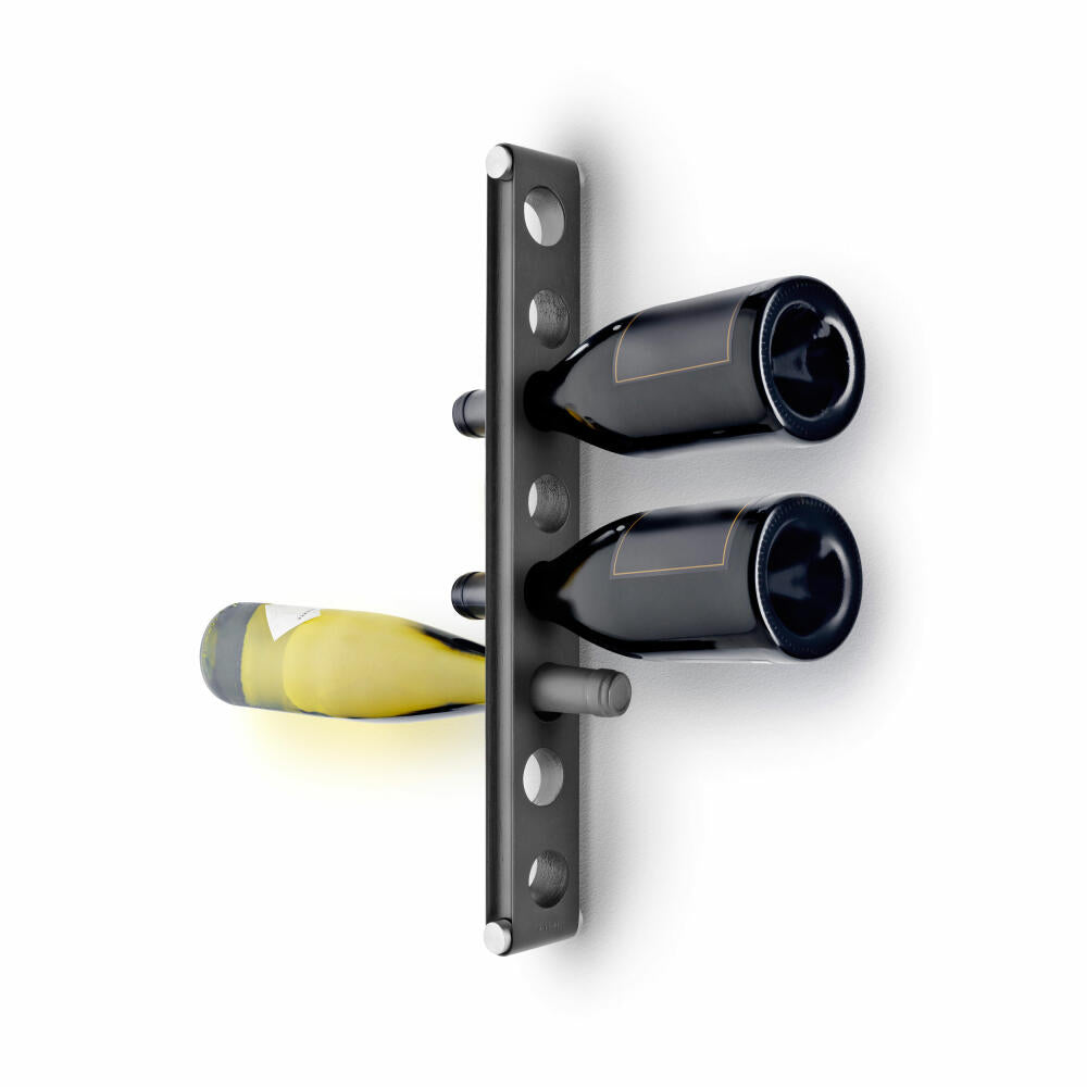 Eva Solo wall wine rack, wine rack, wine storage, bottle rack, for 8 bottles, oak wood/stainless steel, black, 520419