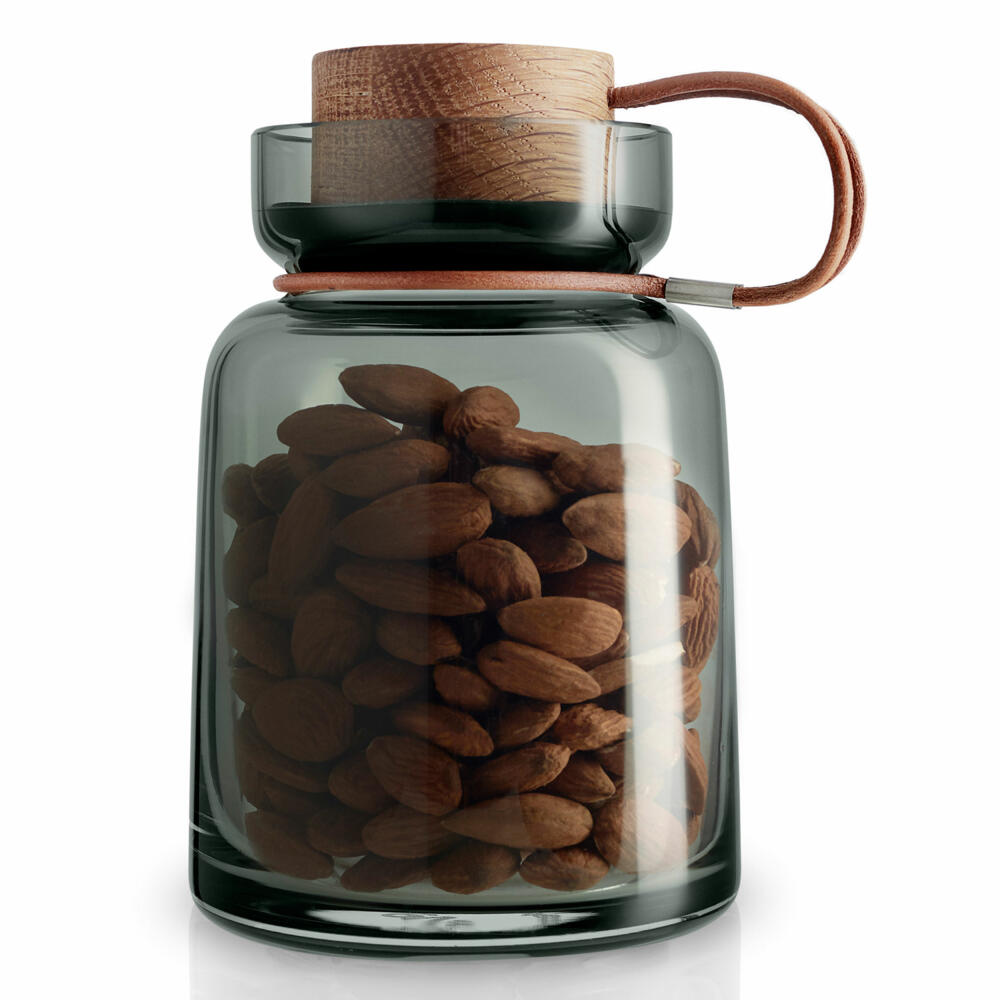Eva Solo Silhouette Aufbewahrungsglas, Vorratsglas, Glasbehälter, Einmachglas, Rauchglas/Holz/Silikon/Leder, 0.7 L, 591501