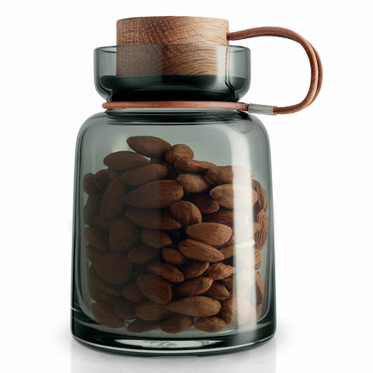 Eva Solo Silhouette Aufbewahrungsglas, Vorratsglas, Glasbehälter, Einmachglas, Rauchglas/Holz/Silikon/Leder, 0.7 L, 591501