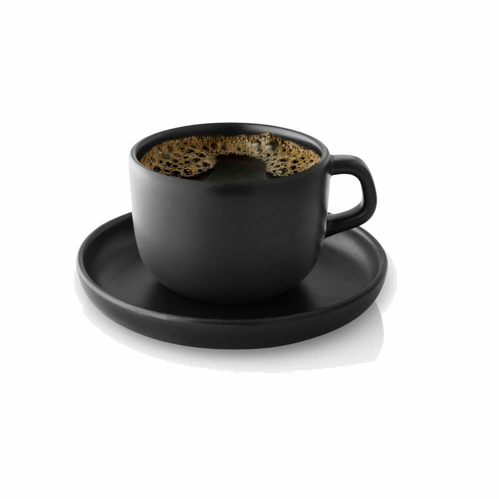 Eva Solo Tasse Nordic Kitchen mit Untertasse, Kaffeetasse, Cappucinotasse, Becher, Steinzeug, Schwarz, 200 ml, 502764