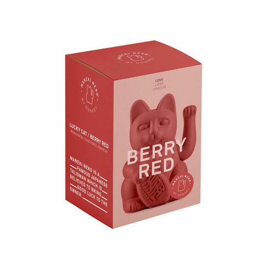 Donkey Products Lucky Cat Classic, Winkekatze, Glücksbringer, winkende Katze, Kunststoff, Berry Red, ca. 15 cm, 330551