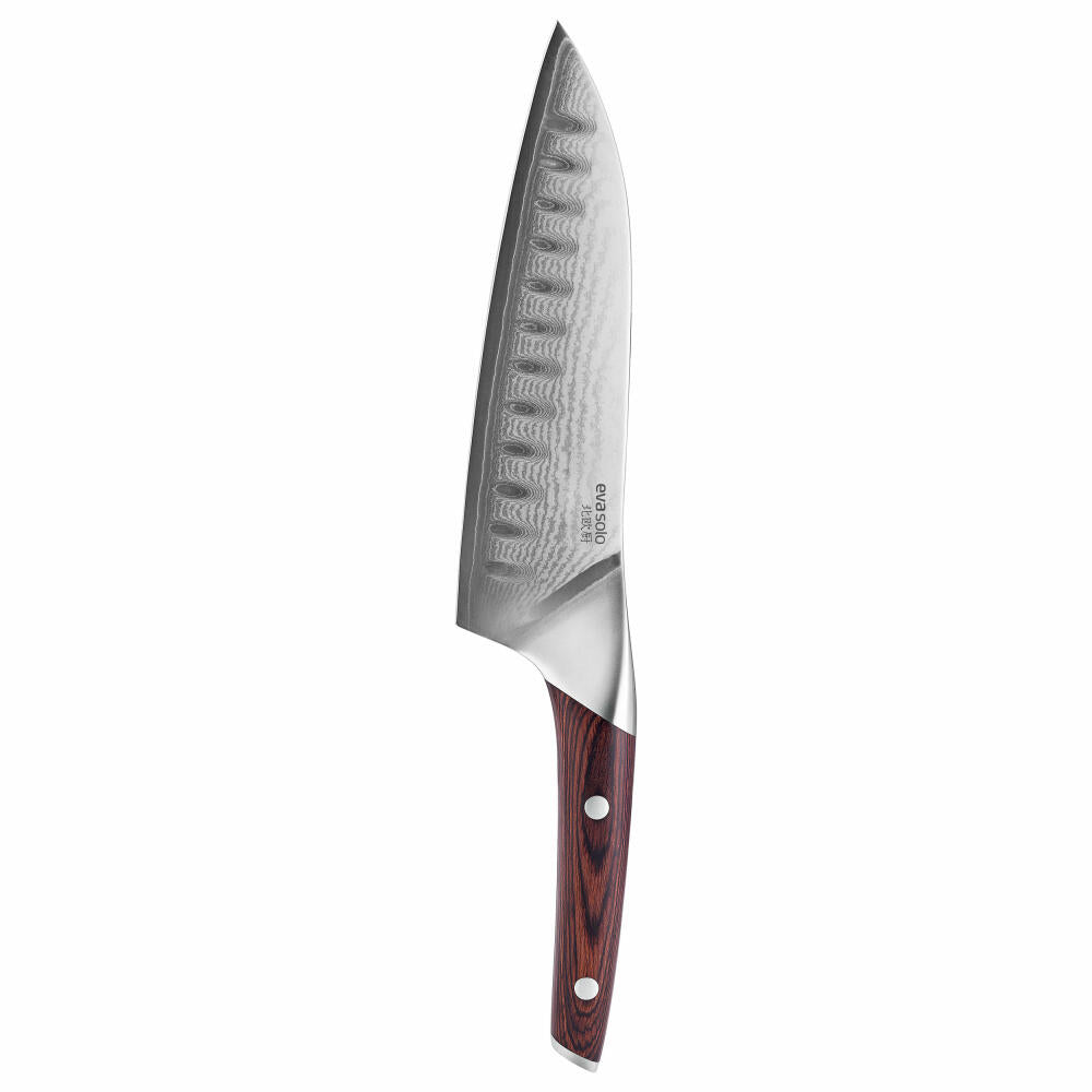 Eva Solo Nordic kitchen Santoku, Schneidmesser, Messer, Damaszener Stahl/Holz, Klingenlänge 18 cm, 515402
