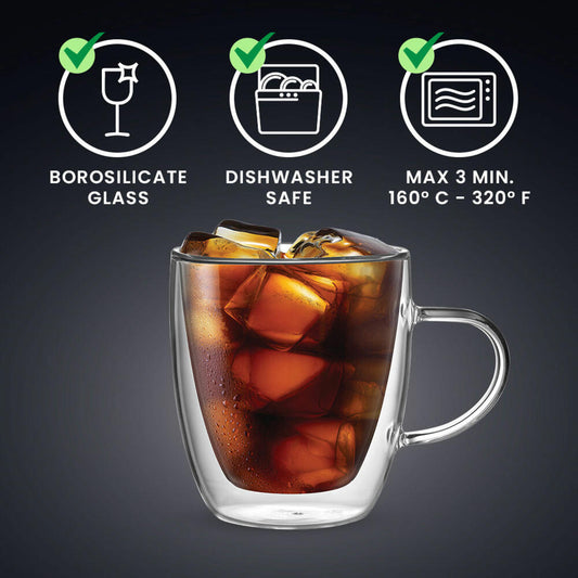 Bialetti Glasbecherset Capri, 2er Set, Doppelwandig, Kaffeetasse, Becher, Tasse, 350 ml, DBW008