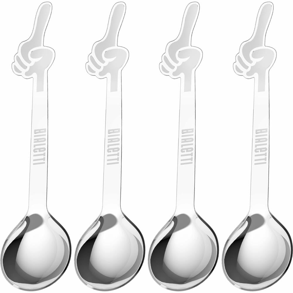Bialetti Löffel-Set 4-tlg. Omino, Löffel, Espressolöffel, Kaffeelöffel, Teelöffel, Edelstahl, Silber, DCDESIGN15
