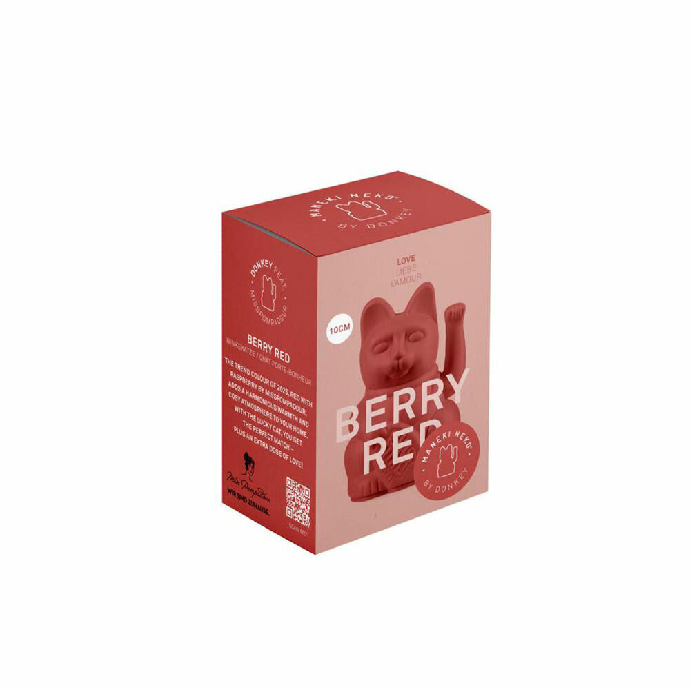 Donkey Products Lucky Cat Mini, Winkekatze, Glücksbringer, Kunststoff, Berry Red, 10 cm, 330638