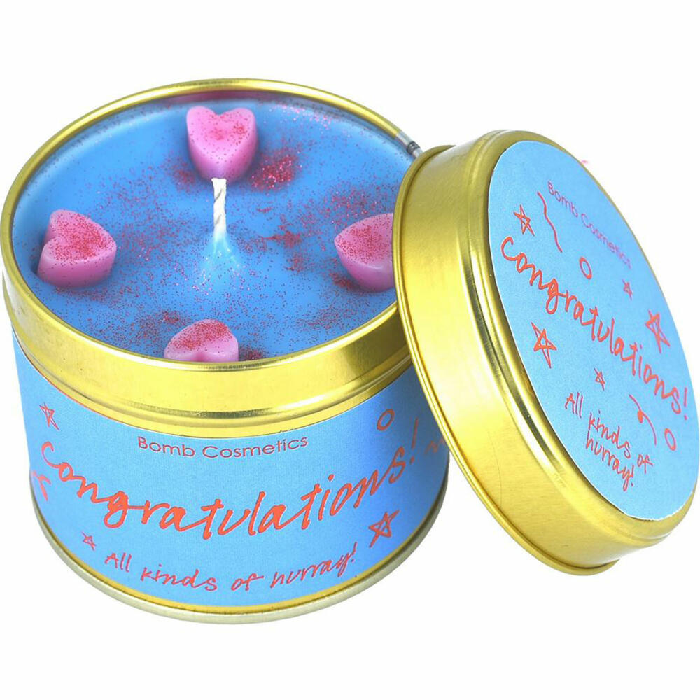 Bomb Cosmetics Scented Candle in Tin Congratulations, Tin Candle, Blue, PCONGRA04