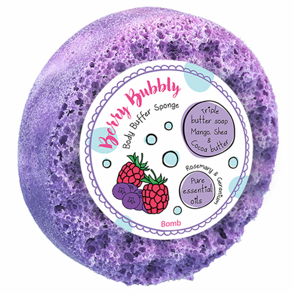 Bomb Cosmetics Body Buffer Shower Sponge Berry Bubbly, Soap Sponge, Purple, PBERRYB04