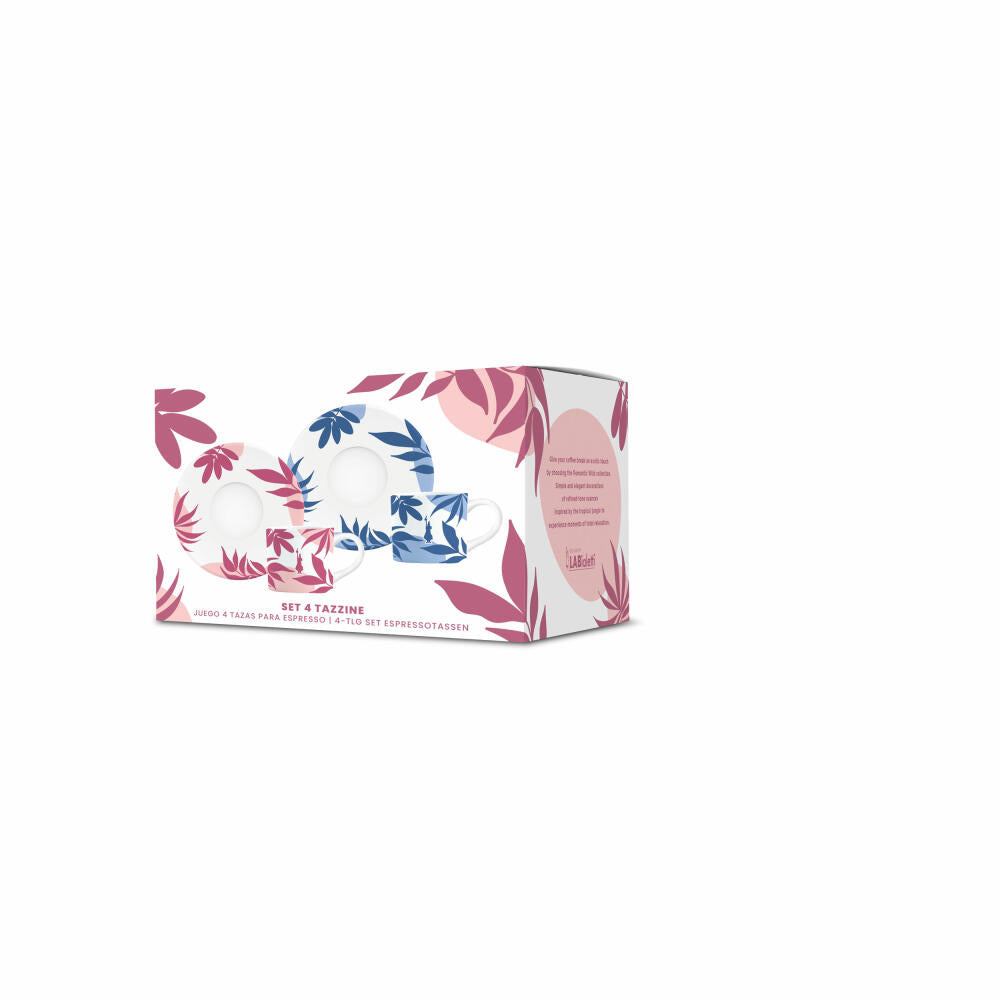 Bialetti Espressotassen 4er Set Primavera mit Untertassen, Porzellan, Bunt, 90 ml, SS2024009