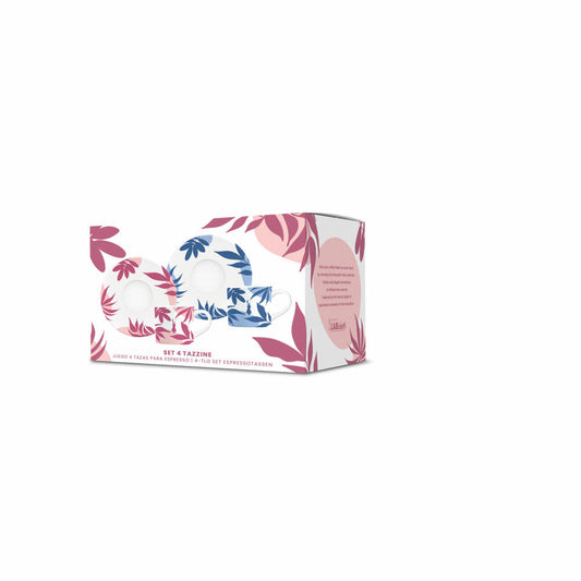 Bialetti Espressotassen 4er Set Primavera mit Untertassen, Porzellan, Bunt, 90 ml, SS2024009