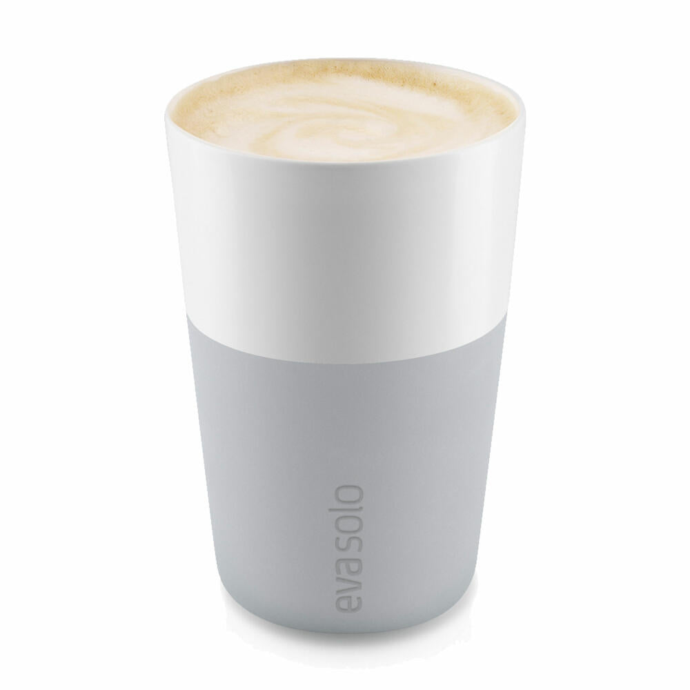 Eva Solo Caffé Latte Mug, Milk Coffee, Coffee, Caffé Cup, Porcelain/Silicone, Marble Grey, 360 ml, Set of 2, 501046
