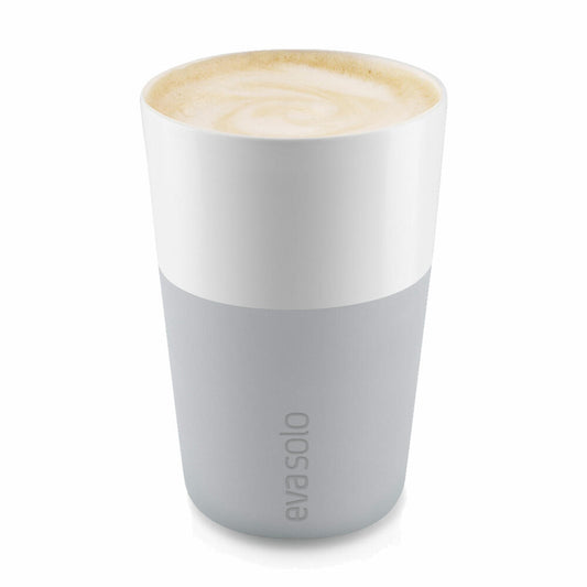 Eva Solo Caffé Latte Mug, Milk Coffee, Coffee, Caffé Cup, Porcelain/Silicone, Marble Grey, 360 ml, Set of 2, 501046