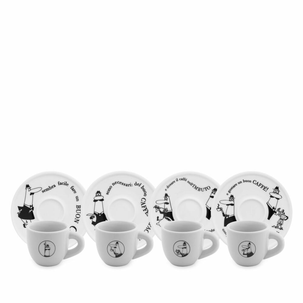 Bialetti Mokatassen Carosello, 4er Set, mit Untertasse, Moka Tasse, Espressotasse, Porzellan, Y0TZ033