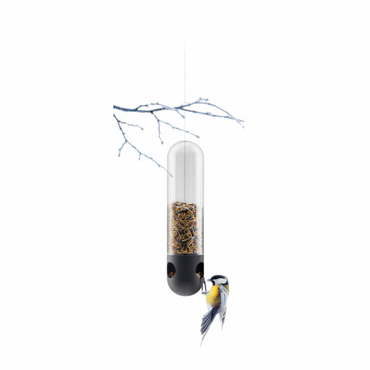 Eva Solo bird feeder tube, bird feeding station, feeding station, outdoors, garden, stainless steel/glass/silicone, transparent, Ø 10 cm, 571043