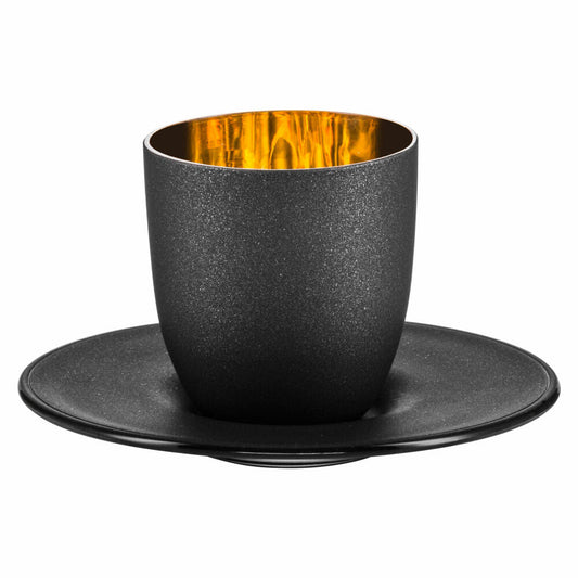 Eisch espresso glass with coaster Cosmo Gold, crystal glass, gold, black, 100 ml, 70510906