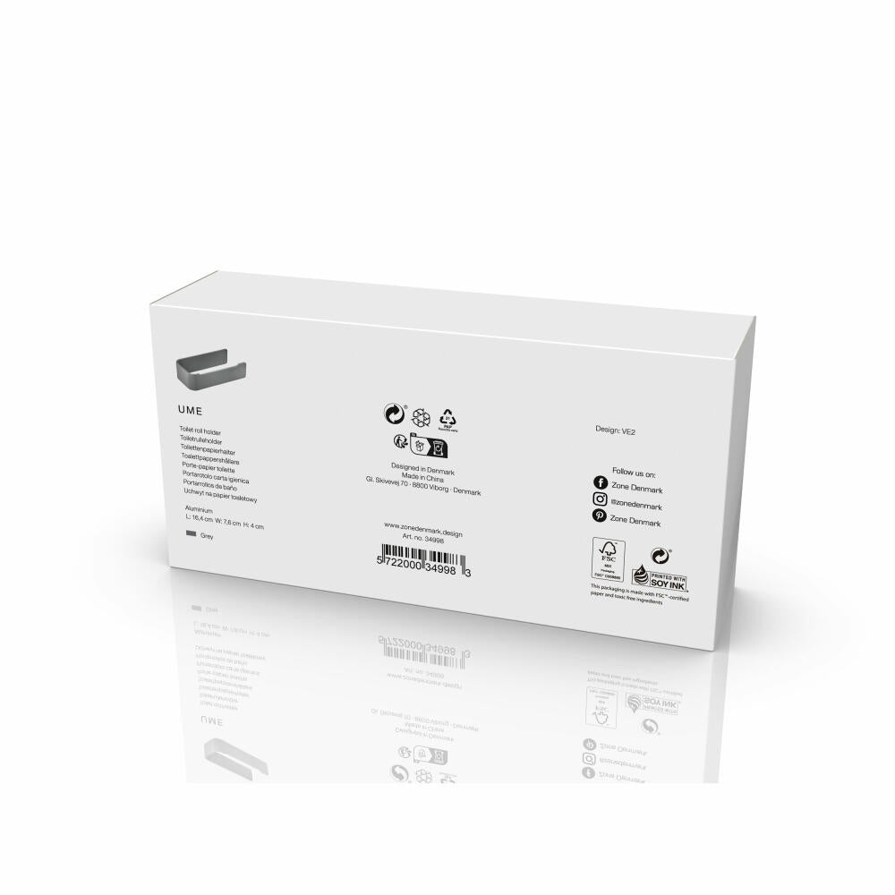Zone Denmark Toilettenpapierhalter Ume Grey, WC-Rollenhalter, Aluminium, Grau, 34998