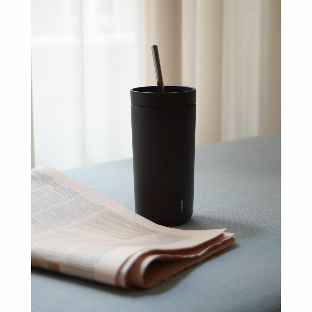 Stelton Thermobecher To Go Sip mit Strohhalm, Stahl, Kunststoff, Soft Black, 400 ml, 686-51
