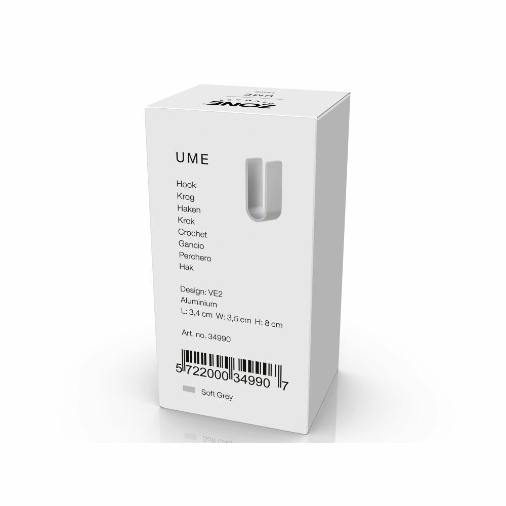 Zone Denmark Haken Ume Soft Grey, Handtuchhaken, Aufhängung, Aluminium, Grau, 34990