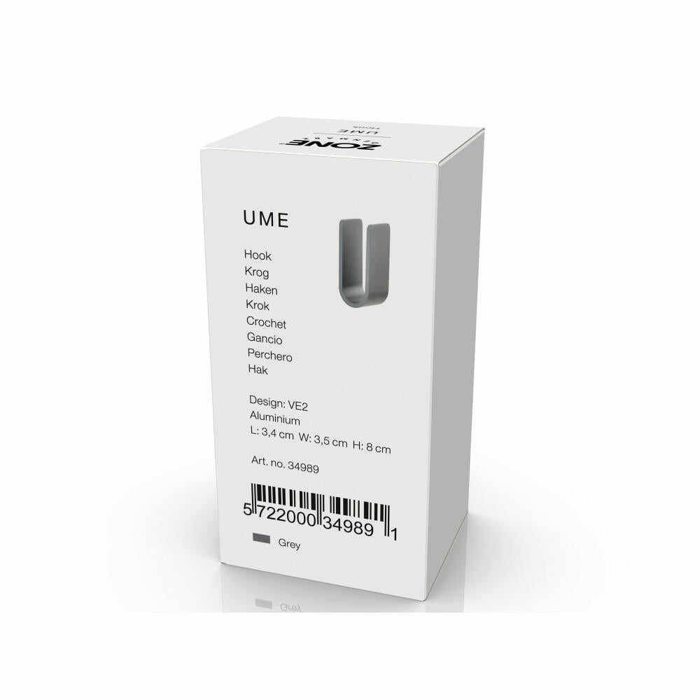 Zone Denmark Haken Ume Grey, Handtuchhaken, Aufhängung, Aluminium, Grau, 34989