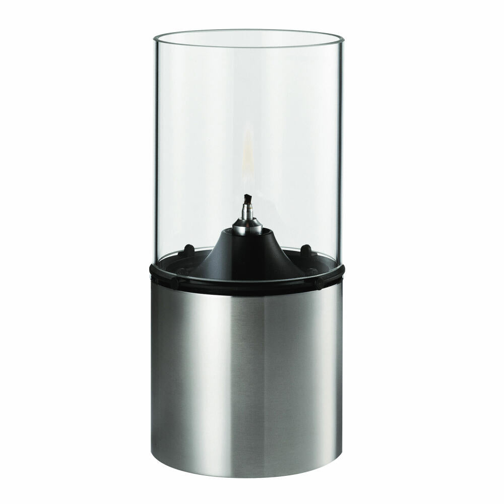 Stelton oil lamp with glass shade, clear, 18 x 8.5cm, designer lamp, stainless steel, 1005
