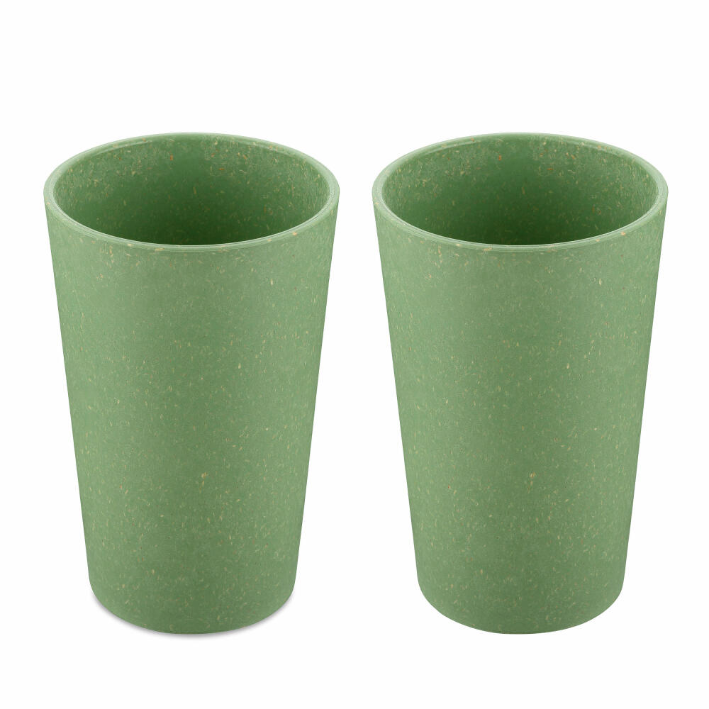 Koziol cup set of 2 Connect Cup L, drinking glasses, plastic-wood mix, Nature Leaf Green, 350 ml, 7022703