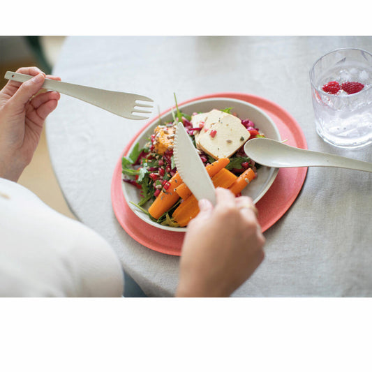 Koziol cutlery set 3-piece Rio, travel cutlery, to-go cutlery, plastic-wood mix, Nature Desert Sand, 7036700