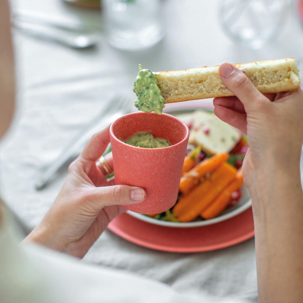 Koziol cup set of 4 Connect Cup S, stackable drinking cups, plastic-wood mix, Nature Coral, 190 ml, 7141704