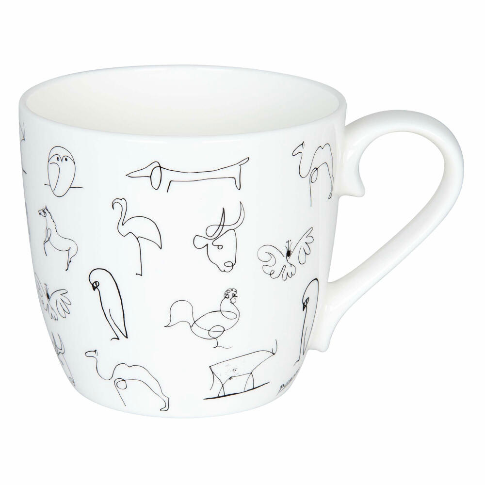 Könitz Picasso Animaux Becher, Kaffeebecher, Kaffeetasse, Kaffee Tasse, Teetasse, Porzellan, Weiß / Schwarz, 425 ml, 11 2 057 0104