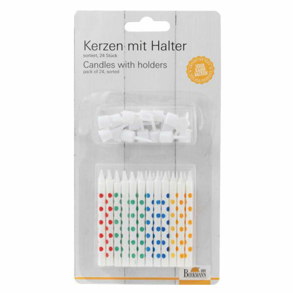 Birkmann Kerzen mit Haltern Sortiert, 24 Stück, Kuchenkerze, Tortenkerze, Wachskerze, Wachs, 429352