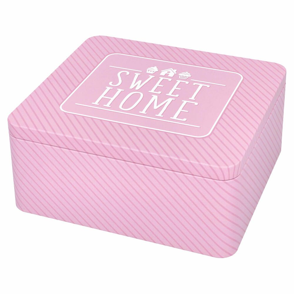 Birkmann Colour Kitchen Geschenkbox Sweet Home, Gebäckdose, Plätzchendose, Keksdose, Weißblech, Rosa, 21 x 19 cm, 439849