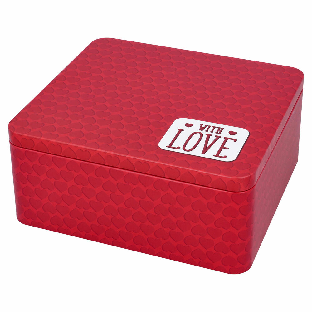 Birkmann Colour Kitchen Geschenkbox with Love, Gebäckdose, Plätzchendose, Keksdose, Weißblech, Rot, 21 x 19 cm, 439832
