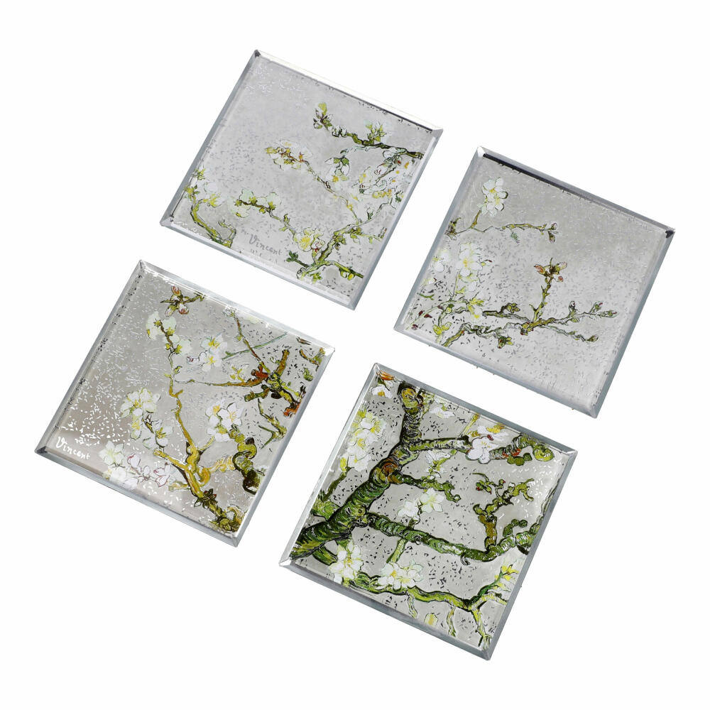 Goebel coasters set of 4 van Goch - almond tree silver, Artis Orbis, glass combination, silver-colored, 10 x 10 cm, 67061471
