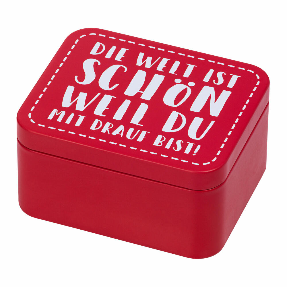 Birkmann Geschenkbox Die Welt ist schön, Blechdose, Geschenkdose, Box, Weißblech, Rot, 12 x 10 x 6 cm, 438101