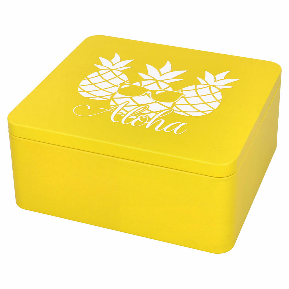Birkmann Colour Kitchen Geschenkbox Aloha, Gebäckdose, Plätzchendose, Keksdose, Weißblech, Gelb, 21 x 19 cm, 439818