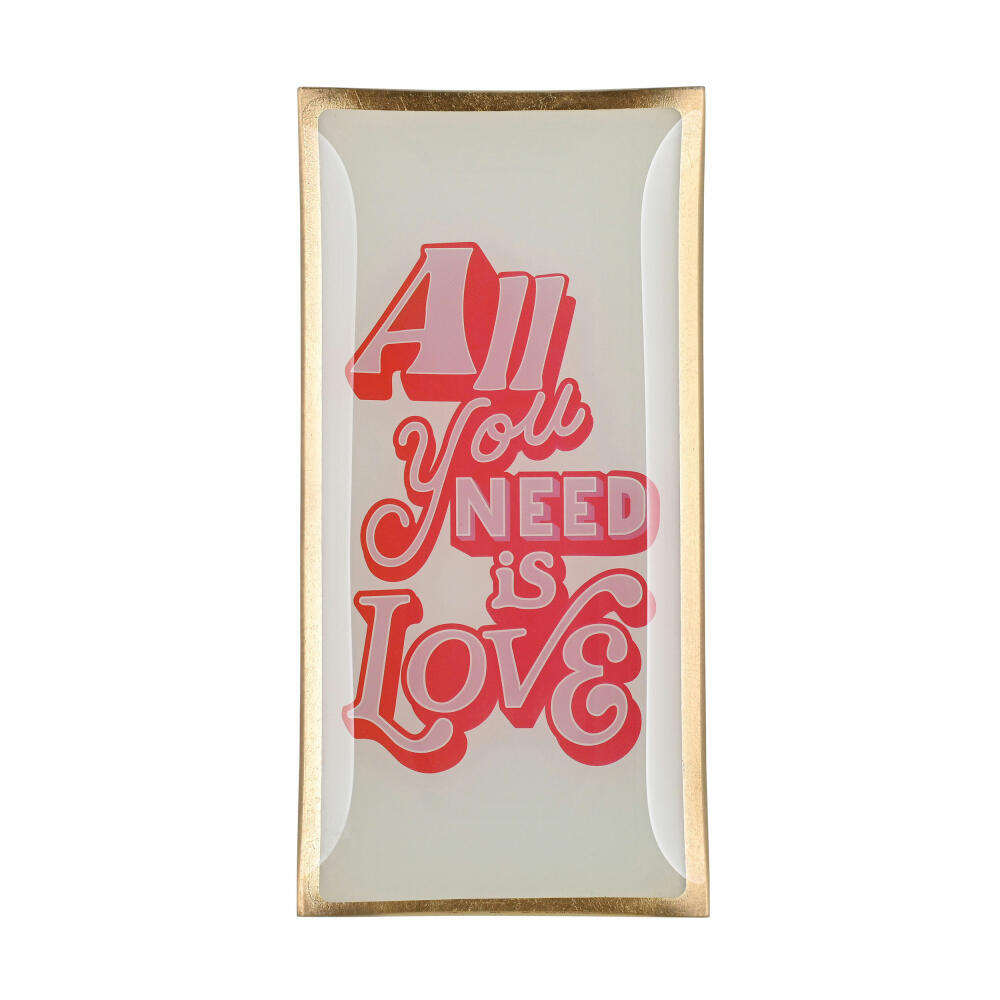 Gift Company Glasteller Love Plates All you need is Love L, Dekoteller, Schale, Glas, Bunt, Gold, 10 x 21 cm, 1044005013