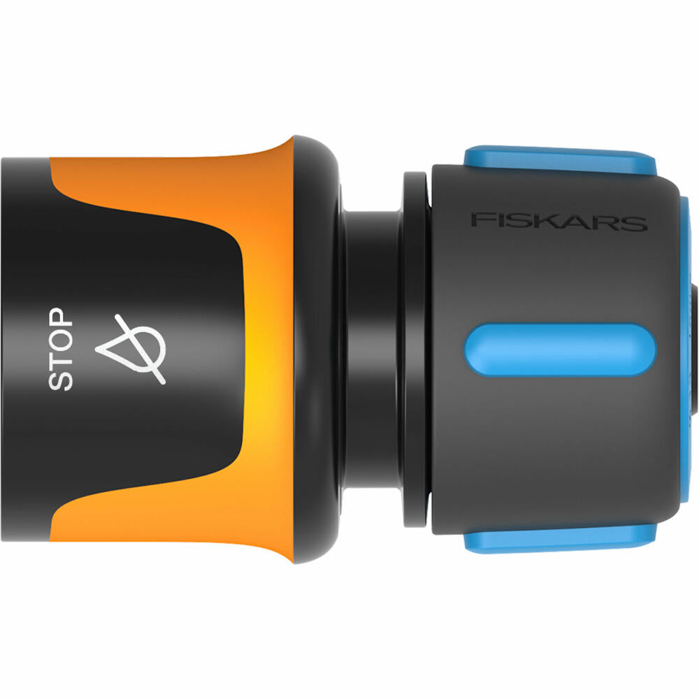 Fiskars Schlauchanschluss Stop 13-15 mm, Schlauchverbinder, Schlauchkonnektor, Kunststoff, Schwarz, Blau, Orange, 1027079