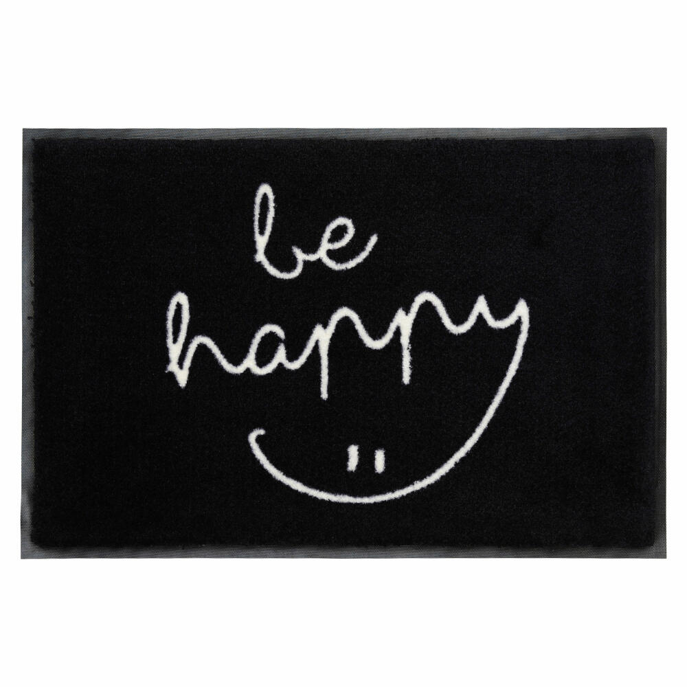 Gift Company Washables be happy, Waschbare Fußmatte, Fuß Matte, Polyamid / Latex Gel-Schaumrücken, Schwarz / Weiß, 50 x 75 cm, 50235