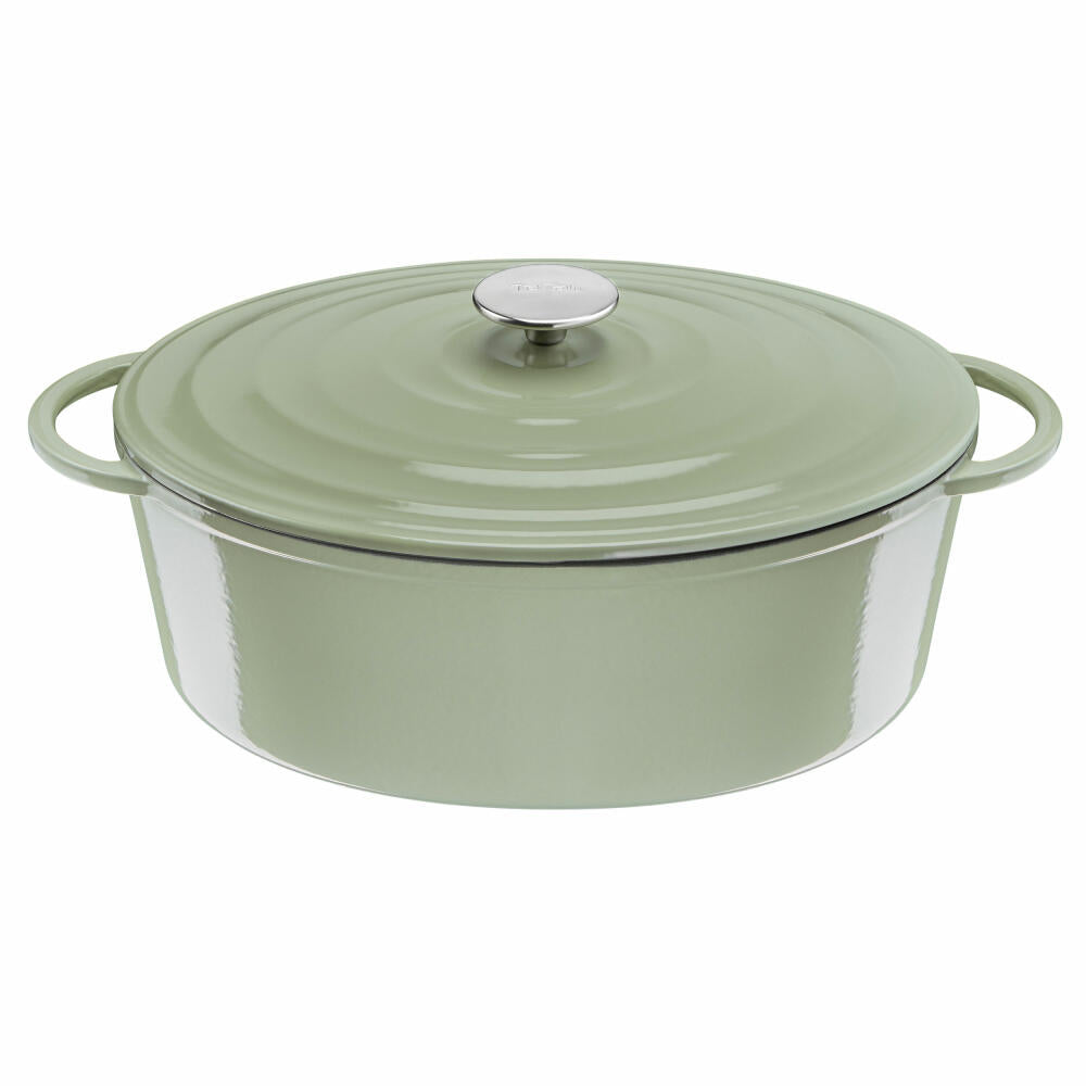 Tefal Lov Oval Roasting Pan, Stew Pot, Cooking Pot, Induction Suitable, Cast Iron, Light Green, 34 cm, E25806