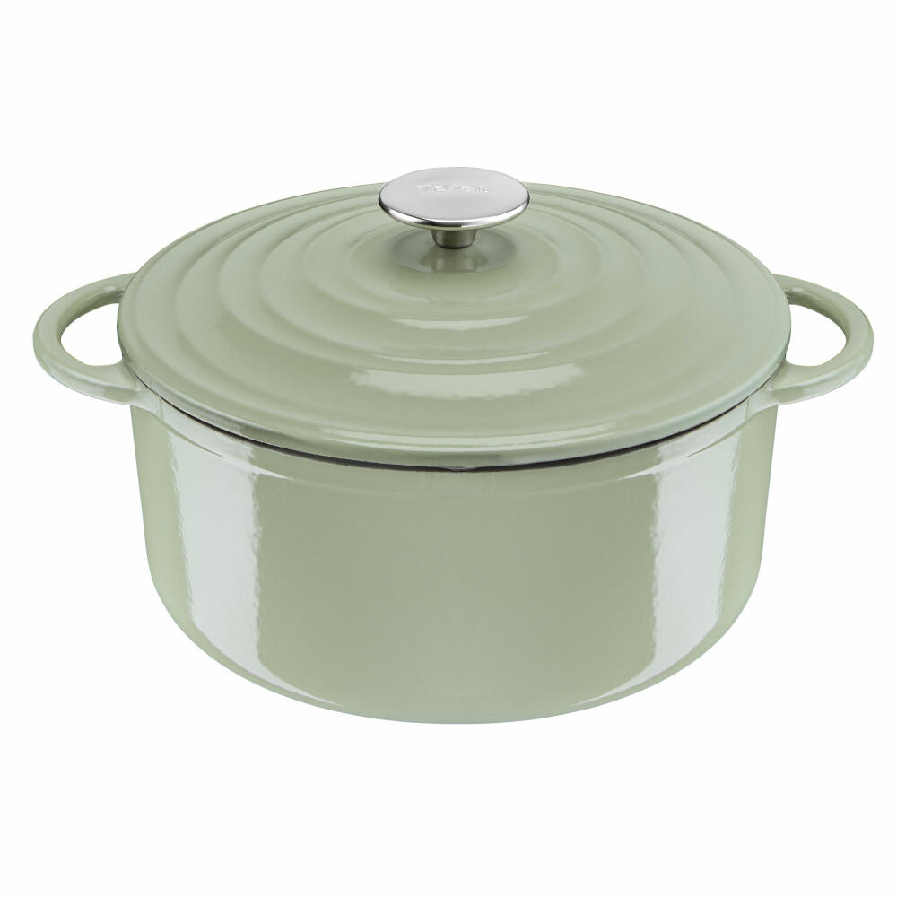 Tefal Lov Kochtopf, Gusseisentopf, Topf, Schmortopf, Induktionsgeeignet, Gusseisen, Hellgrün, Ø 25 cm, E25804