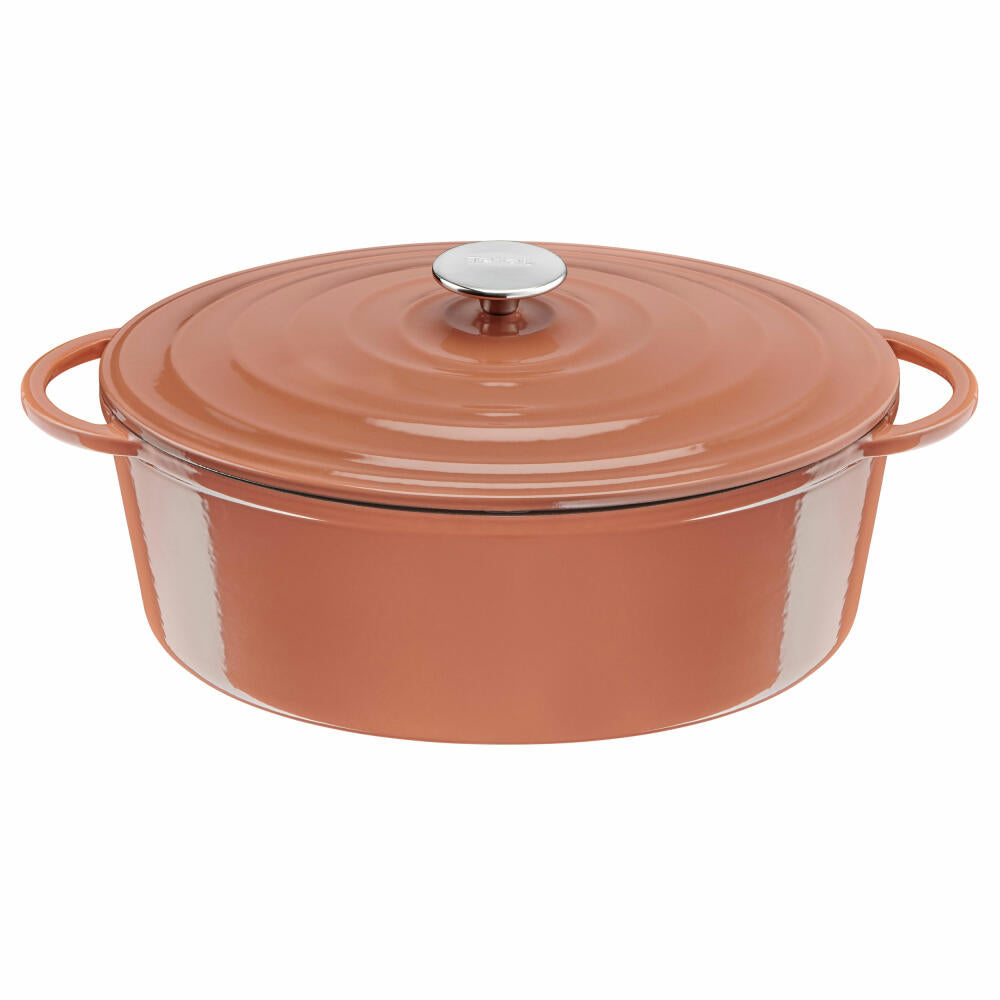 Tefal Lov Ovaler Bräter, Schmortopf, Kochtopf, Induktionsgeeignet, Gusseisen, Terracotta Orange, 34 cm, E26006