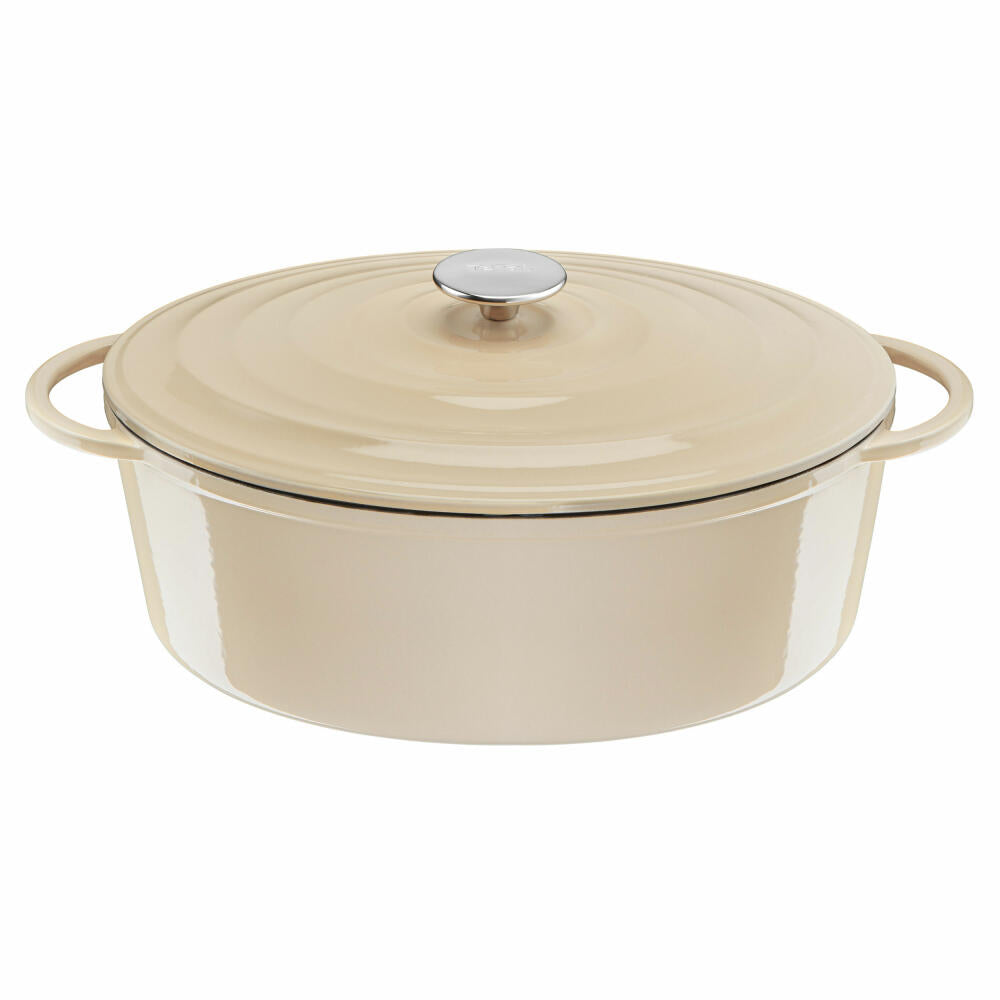 Tefal Lov Oval Roasting Pan, Stew Pot, Cooking Pot, Induction Suitable, Cast Iron, Beige, 34 cm, E25906