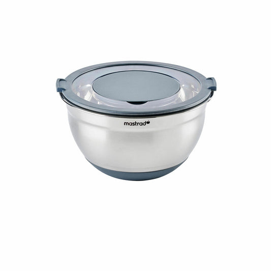 Mastrad mixing bowl with splash guard and fresh-keeping lid, bowl, stainless steel, plastic, 24 cm, F29464