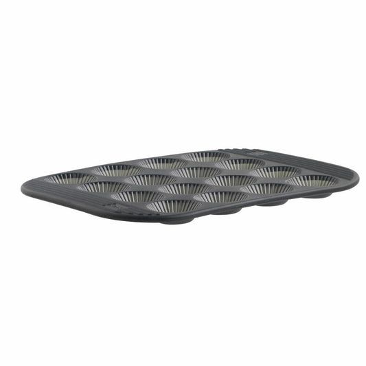 Mastrad Baking Pan for 16 Mini Tartlets, Fluted, Pastry Mold, Baking Tray, Silicone Mold, Silicone, Gray Transparent, F43014
