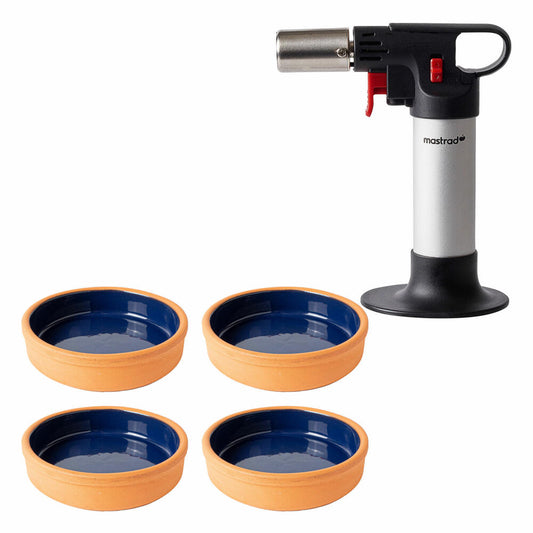 Mastrad Crème Brûlée Gift Set 5-piece, Kitchen Burner with 4 Bowls, Terracotta, F46167