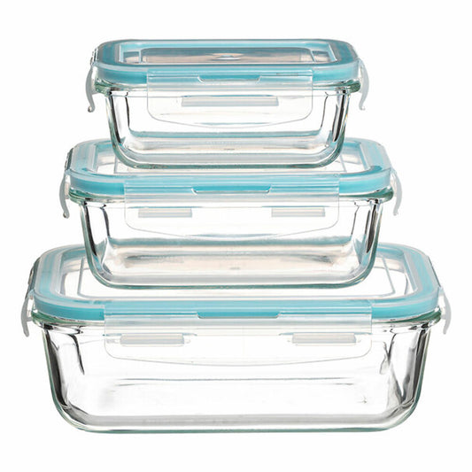 5five Simply Smart Frischhaltedosen-Set Clipeat S 3-tlg., Glas, Kunststoff, Blau, 169281
