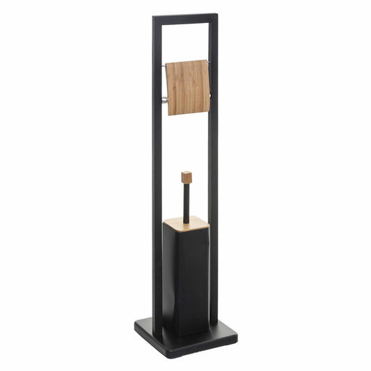 5 Five Simply Smart Toilet Butler Natureo, Toilet Roll Holder with Brush, Metal, Bamboo, Black, 160926B