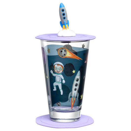 Leonardo Trinkset Bambini Avventura Weltall 3-tlg., Trinkbecher, Kalk-Natron-Glas, Mehrfarbig, 300 ml, 023673